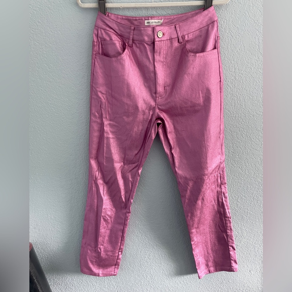 Avec les filles anthropologie metallic pink straight legged pants size 27